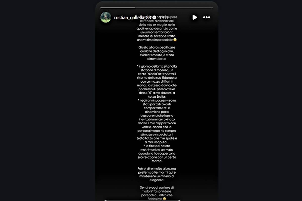 Cristian Gallella smentisce l'ex Tara Gabrieletto (Screen Ig stories)