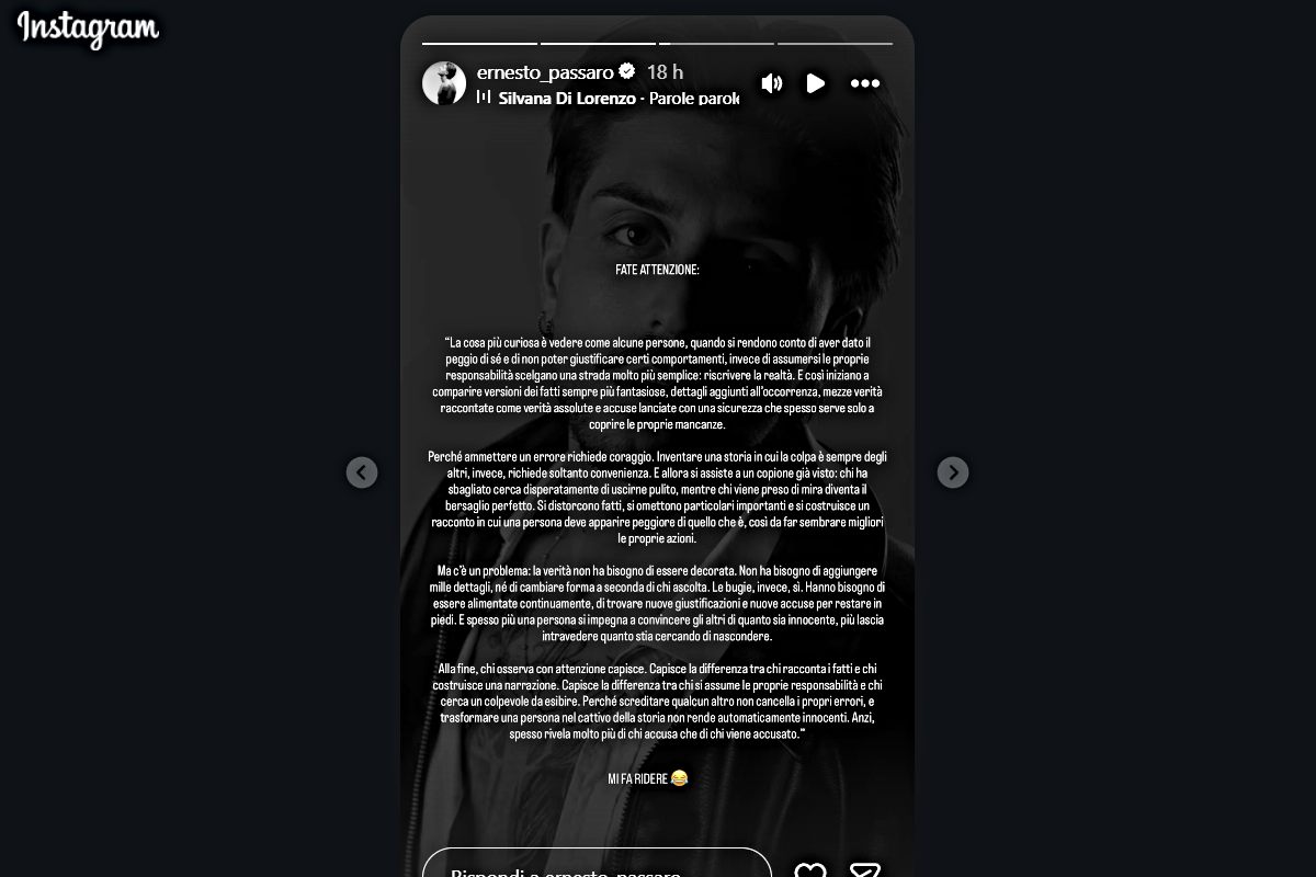 Uomini e Donne, sfogo di Ernesto Passaro contro Cristiana Anania (Screen Ig stories)