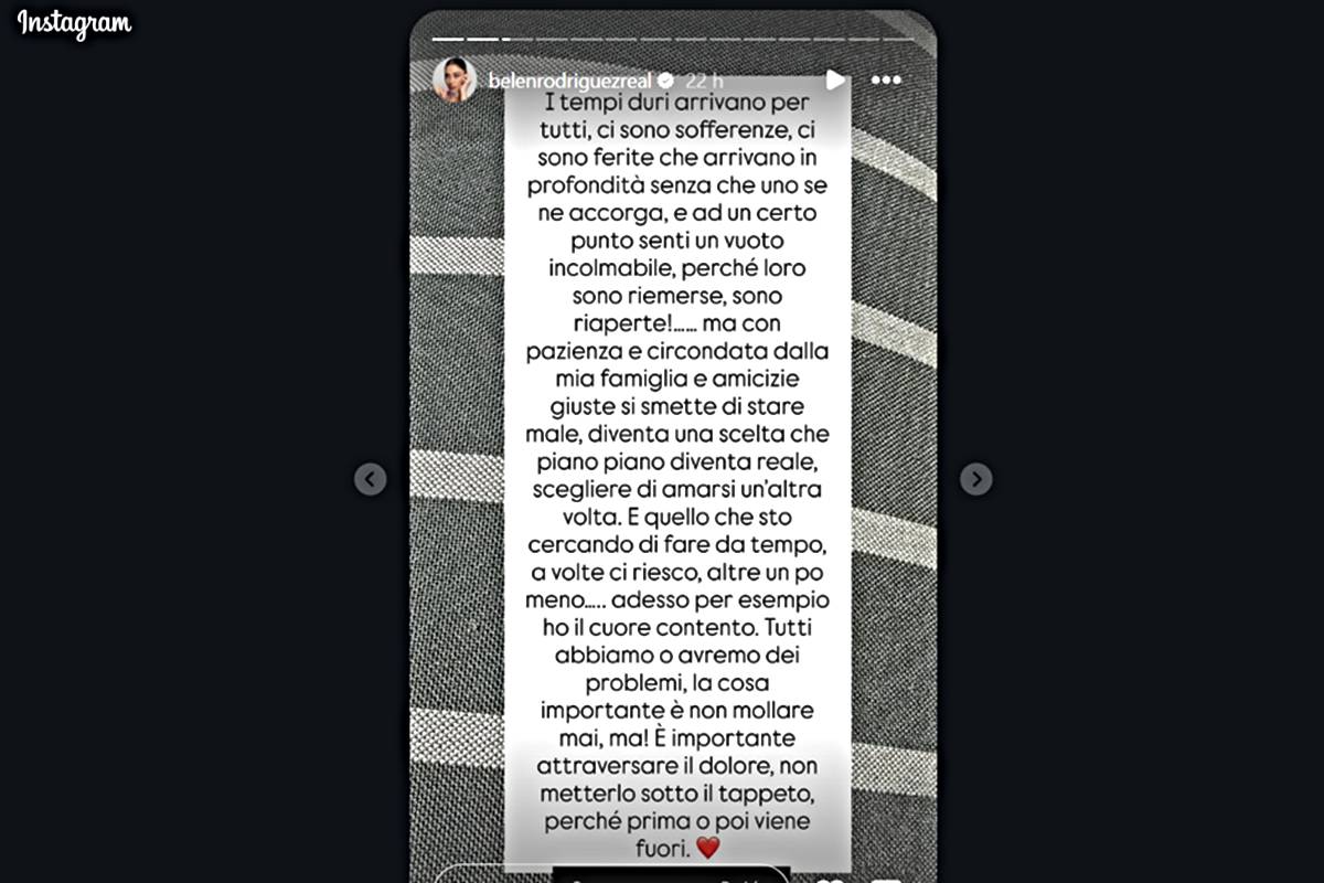 Belen Rodriguez ha scelto di amarsi di nuovo (Screen Ig stories)