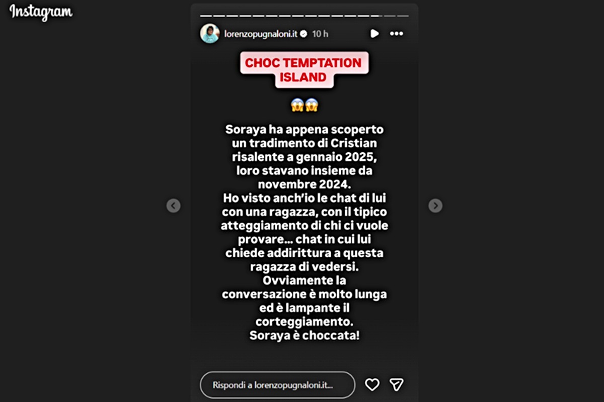 Temptation Island, Cristian ha tradito Soraya? Spuntano le chat con un'altra ragazza (Screen Ig stories)